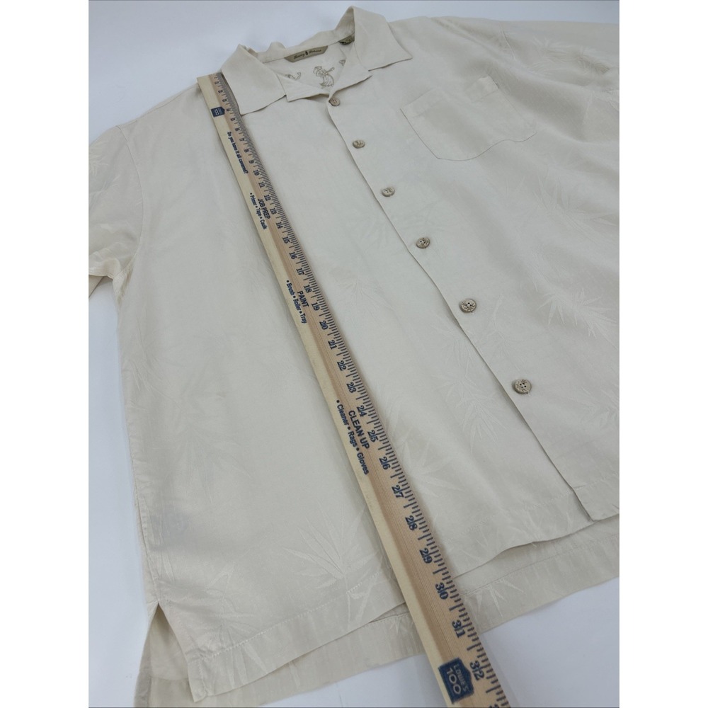 Tommy Bahama Mens XL Silk Short Sleeve Shirt Cream Bamboo Jacquard - Picture 7 of 9